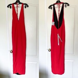 Art259Design Dress Backless Halter Slit Crinkle Midi Red S NWT